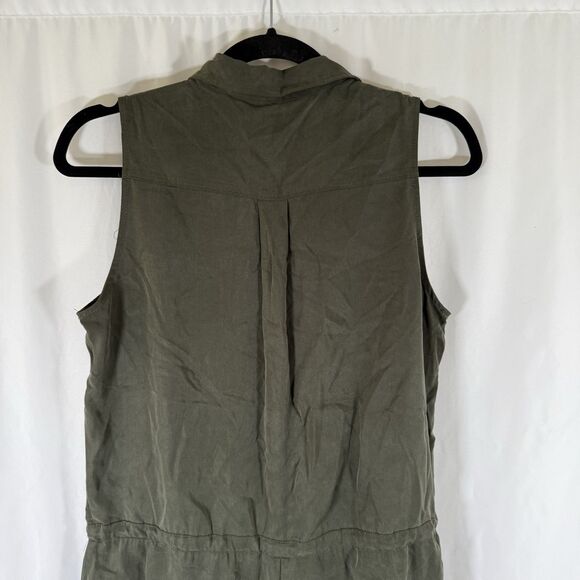 Banana Republic Romper Women's 4 Green Button Up Sleeveless Collared Pockets Tie - Picture 9 of 10